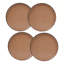 Set X 4 Plato Playo Porcelana Artesanal Envejecido Rustic 27