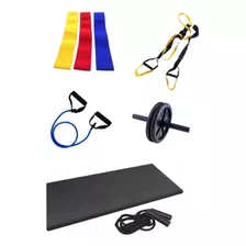 Set Entrenamiento Colchoneta 3 Bandas Rueda Doble Soga Trx