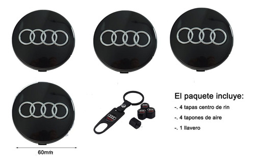 Kit Tapas Centro De Rin Llavero Audi 60mm A3 A4 A6 Negro Foto 2