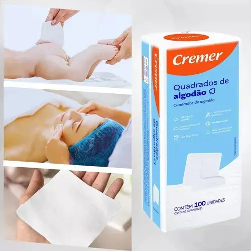 Algodão Quadrado Sem Perfume Cremer Bebê Limpeza Pele 100 Un