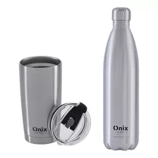 Kit Bebida Gelada 01 Garrafa 1000ml+01 Copo 580ml Inox Frio