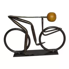 Estatueta Artesanal Ciclista Rústico Em Ferro