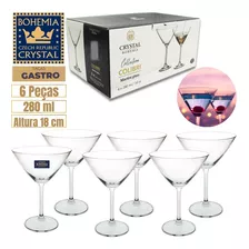6 Taças Vidro Crystal Titânio Bohemia Martini Cocktail 280ml Cor Transparente