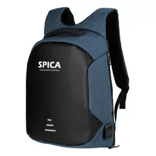 Mochila Antirrobo Impermeable Spica M-20 Usb Porta Notebook Color Azul Diseño De La Tela Poliéster