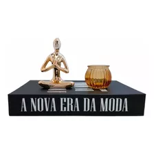 Kit Livro Caixa Decor Fake Yoga Vaso Porcelana Moderno Sala