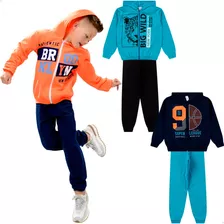 Jaqueta Moletom Menino Kit 2 Conjuntos Infantil Frio 4 Ao 16