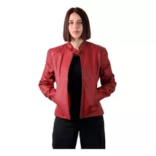 Campera De Cuero Vacuno 100% De Mujer Roja Bordo - Lore