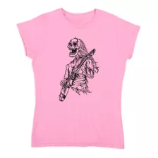 Camiseta Babylook Música Caveira Guitarra Skull Play Guitar