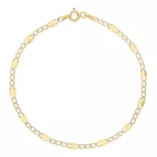 Pulsera Oro 10k Figaro Barbada Cubana Diamantada 3mm 18cm