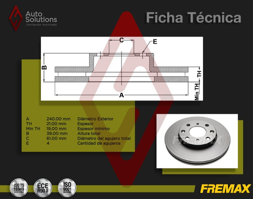 2 Discos De Freno (d) Honda Fit 2005 2006 Brasil (240 Mm) Foto 2