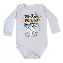 Body Minha Primeira Páscoa Bebê Menino Manga Longa Coelhinho