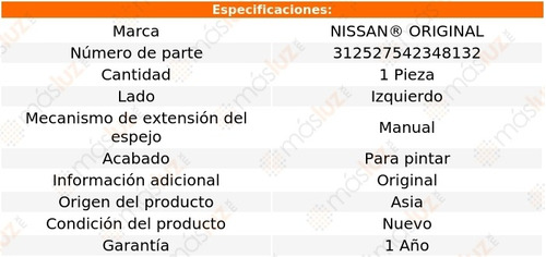 Espejo Izq Man P/pintar Nissan Original Nissan Tiida 12/18 Foto 2