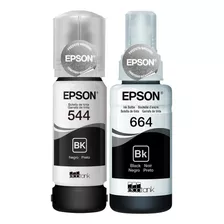 Kit 2 Refis De Tinta T544 + T664 Preta Originais Epson