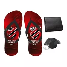 Kit Athletico Paranaense Chinelo Carteira De Couro E Cinto 