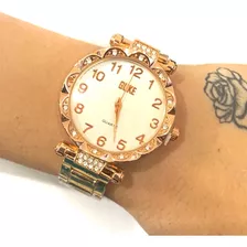 Relogio Feminino Pedrinhas A Prova D'agua + Pulseira Coração