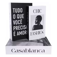 Caixa Livro Falso Decorativo Fake Kit 3 Caixa Porta Objetos 