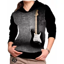 Moletom Do Rock N Roll Feminino Guitarra Blusa Casaco Cinza