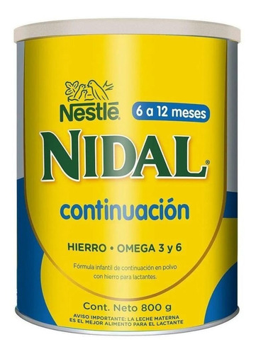 Leche De Fórmula En Polvo Nestlé Nidal Continuación  En Lata De 800g - 6  A  12 Meses