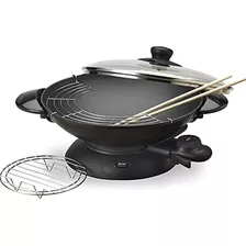 Aroma Housewares Aew-306 Wok Eléctrico Con Tapa De Vidrio Te