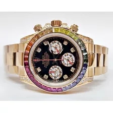 Reloj Rol Daytona Arcoiris Oro Rosa Cuarzo Cronometro 41 Mm