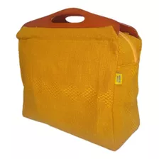 Bolso De Mano Tote De Tela Con Cremallera Y Asas De Madera