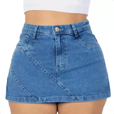 Shorts Saia Plus Size Jeans Cintura Alta Com Lycra 46 Ao 52