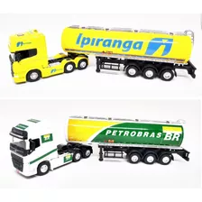 Kit 2 Miniaturas Caminhões Volvo E Scania Tanque Carreta1/64