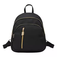 Mochila Mini Para Dama, Color Negra Cierres Dorados