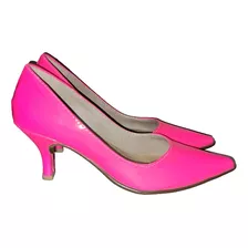 Zapatos Clasicos Stilettos Rosa Fluor Taco Chupete 6.5cm