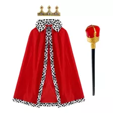 Fantasia Rei Infantil Kit C/ Capa Rei Bastão Rei Coroa Rei