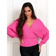 Blusa Tricô Modal Feminin Suéter Transpassada Decote Inverno