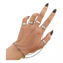 Anillo Cadena Pulsera Gótica 5 Anillos Ajustables Punk Rock