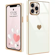 Funda Para iPhone 12 Pro Cuadrada Blanco Dorado Silicona