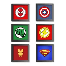 Kit Quadrinhos Super Heróis Marvel Quadro Personalizado Bebê