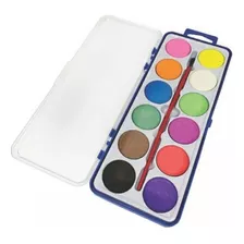 Tinta Aquarela Pastilha 12 Cores Com Pincel Escolar