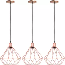 3 Pendentes Diamante Lustre Luminária Aramado Luxo Pirâmide