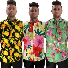 Camisas Hawaiana Rotula Pack X 3 Hombre Manga Corta 38 Al 48