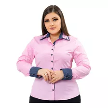 Camisa Manga Longa Detalhe Na Gola Plus Size 