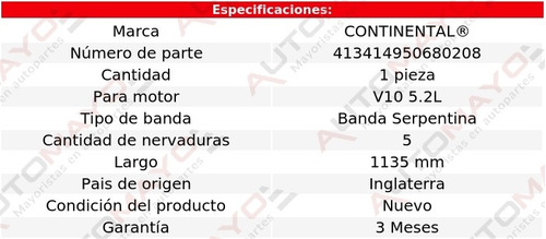 Banda Acc 1135 Mm Continental S8 V10 5.2l Audi 07-09 Foto 5