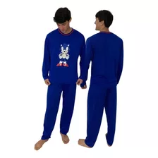 Pijama Masculino Adulto Inverno Longo Pai Superherói Estampa