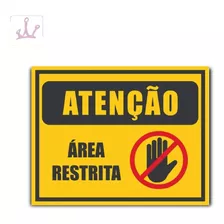 Placa De Sinalização Aviso Atenção Área Restrita 21x15 Cm