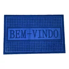 Tapete Capacho Pano Entrada Antiderrapante Bem Vindo Azul