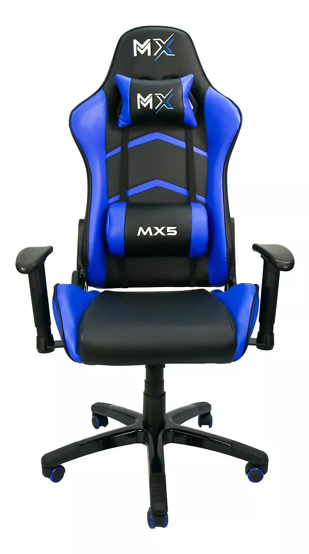 Cadeira De Escritório Mymax Mx5 Gamer Ergonômica  Preta E Azul Com Estofado De Couro Sintético