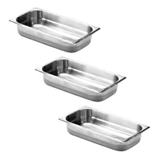 Kit 3cubas Gastronomicas Gn1/3x65mm Profundidade Em Aço Inox