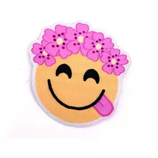 Patche Emoji Carinha Flores Termocolante 5,5x5,5cm Aplique