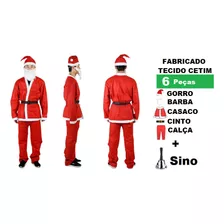 Fantasia Completa Natal Papai Noel + Sino Tecido Cetim Luxo