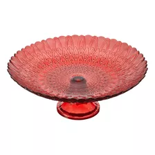 Centro De Mesa Fruteira De Vidro C Pé Pluma Vermelho Vitazza