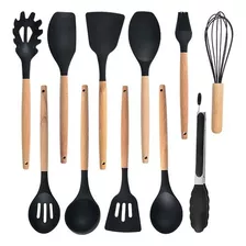 Kit Utensílios Cozinha Silicone Colher Copo Suporte 12 Peças