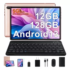 Tablet Facetel 10 Pulgadas Android 13 Octa Core 2.0 Ghz 12gb Ram 128gb Rom 1tb Tf 5g Wifi Bluetooth 5.0 Cámara 5mp 8mp Hd Ips Tablet Teclado Raton Oro Rosa