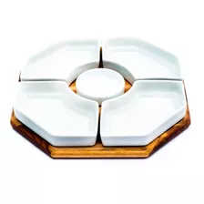 Petisqueira Madeira Teca Com Porcelanas Cor Marrom